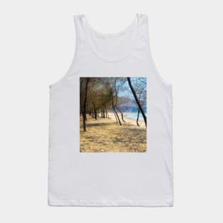 Pine tree forest at Pacitan beach with mountain in backround Tank Top